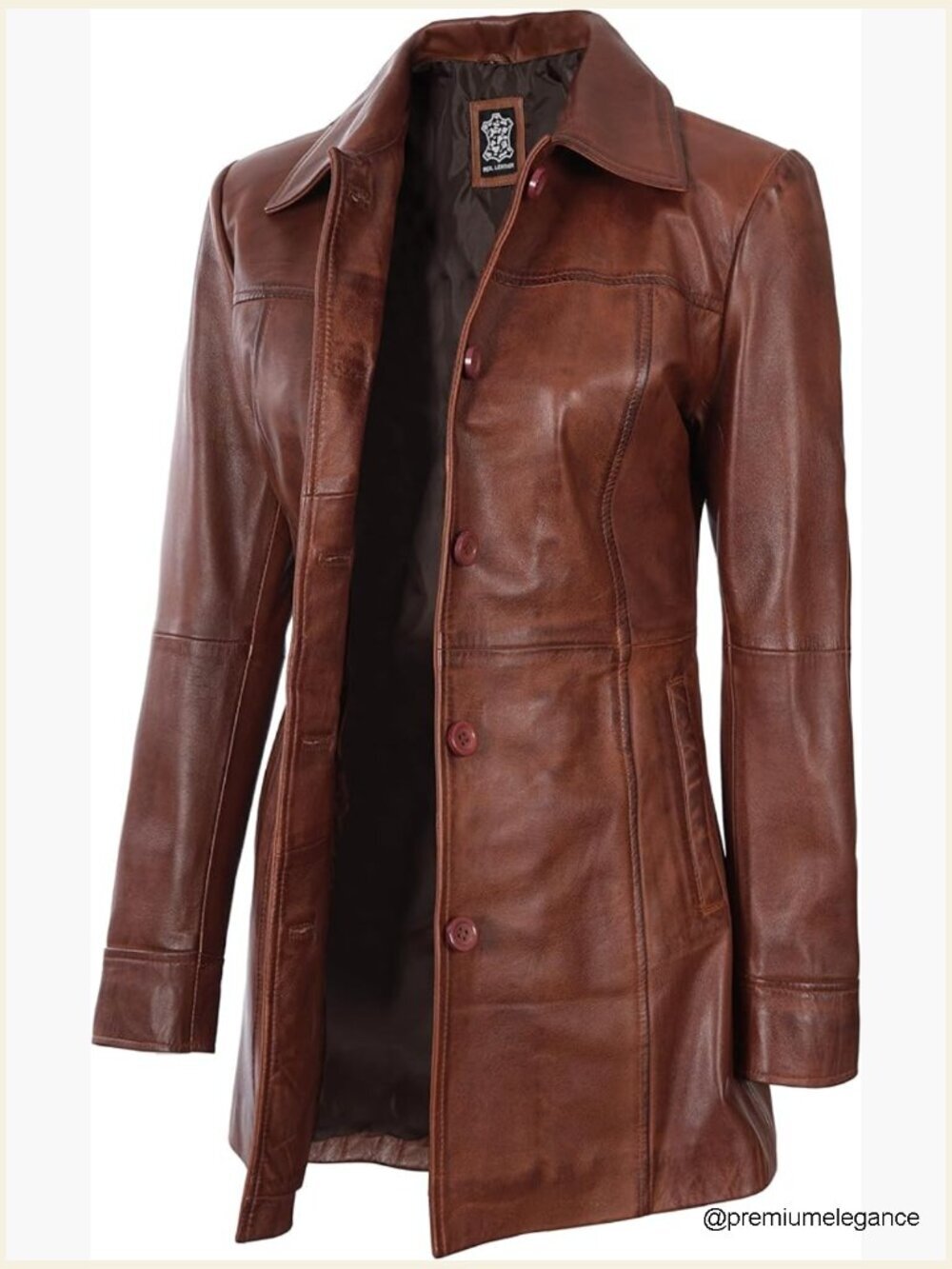 Real Lambskin Leather Coat Women Regular Fit Button Closure Long Sleeve